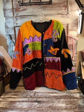 Allure Multicolor Patchwork Velvet Jacket - Orange, Black, Purple, Green, Blue